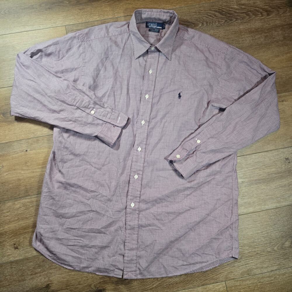 Polo Ralph Lauren Lowell Sport Shirt Mens L Burgundy Houndstooth Button Down
